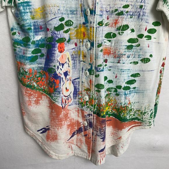 Vintage Marguerita Hand Painted Cotton Tee Lady by the Lake Medium - Picture 3 of 10